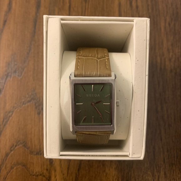 Breda watch with brown leather band and green dial - never worn before - Picture 2 of 3